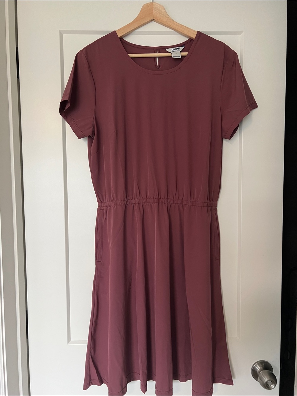 Duluth Trading Co Mauve Short-Sleeve Elastic-Waist Midi Dress